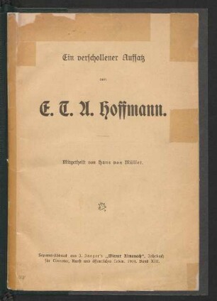Ein verschollener Aufsatz von E. T. A. Hoffmann