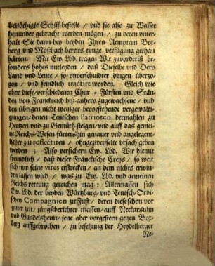 Copia Antwort-Schreibens an Chur-Pfaltz, von deß Herrn Bischoffen zu Bamberg Fürstl. Gn., vom 9. Martij, Anno 1674.