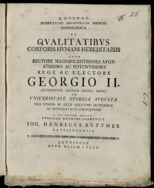Dissertatio Inauguralis Medico-Physiologica De Qualitatibus Corporis Humani Hereditariis