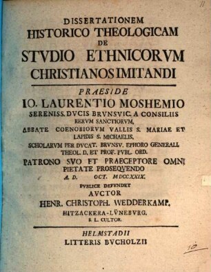 Diss. ... de studio ethnicorum Christianos imitandi