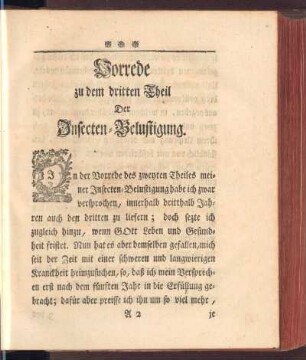 Vorrede zu dem dritten Theil Der Insecten-Belustigung