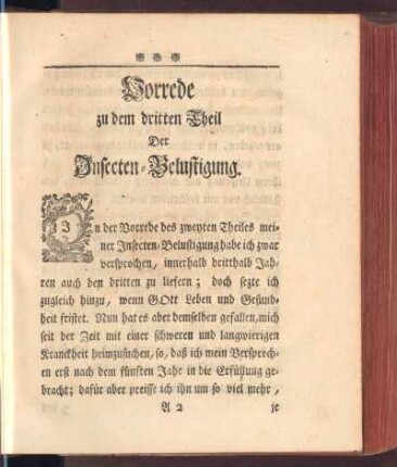 Vorrede zu dem dritten Theil Der Insecten-Belustigung