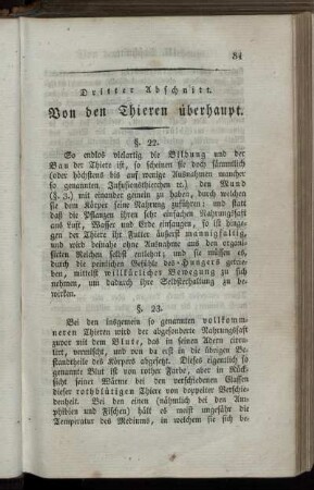 Dritter Abschnitt. Von den Thieren überhaupt