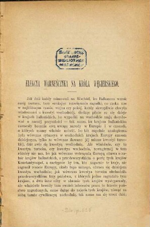 Elekcya Warneńczyka na Króla węgierskiego : [Wladislaw III.] [Kopftitel.]