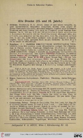 Alte Drucke (15. und 16. Jahrh.) (Nr. 1-12)