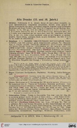 Alte Drucke (15. und 16. Jahrh.) (Nr. 1-12)