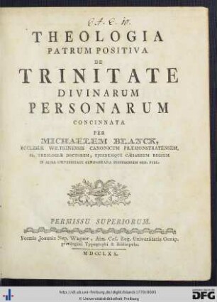 Theologia Patrum Positiva De Trinitate Divinarum Personarum