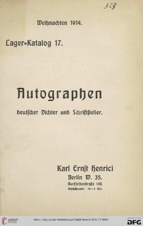 Nr. 17: Lager-Katalog: Autographen deutscher Dichter und Schriftsteller