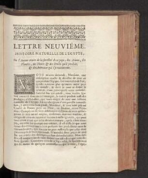 Lettre Neuviéme. Histoire Naturelle de l'Egypte