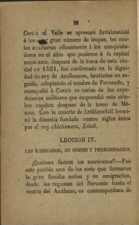 Leccion IV. Los Mexicanos, su origen y peregrinacion