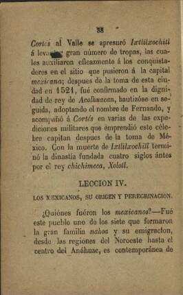 Leccion IV. Los Mexicanos, su origen y peregrinacion