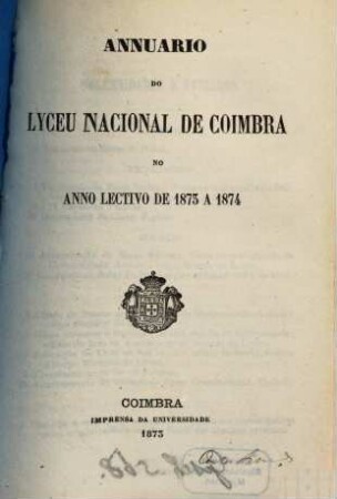 Annuario do Lyceu Nacional de Coimbra. 1873/74, 1873/74 (1873)
