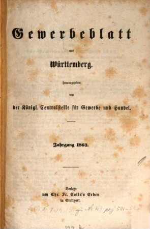 Gewerbeblatt aus Württemberg. 1863