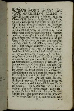 Von Gottes Gnaden Wir Maximilian Joseph in Ober- und Nider Bayrn,[...]