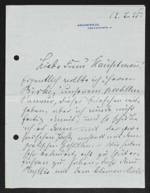 Brief von Hedwig Fischer, Samuel Fischer, Brigitte Bermann Fischer und Hildegard Fischer an Margarete Hauptmann