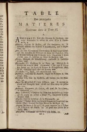 Table Des principales Matieres Contenues dans le Tome II.