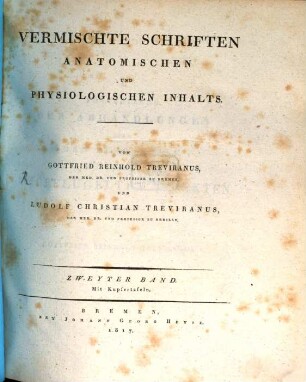Vermischte Schriften anatomischen und physiologischen Inhalts. 2 : mit Kupfertafeln
