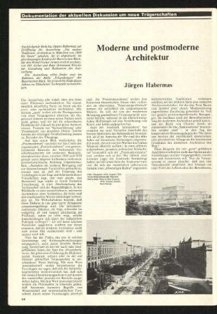 Moderne und postmoderne Architektur. [Rede zur Eröffnung der Ausstellung "Die andere Tradition. Architektur in München von 1800 bis heute"]