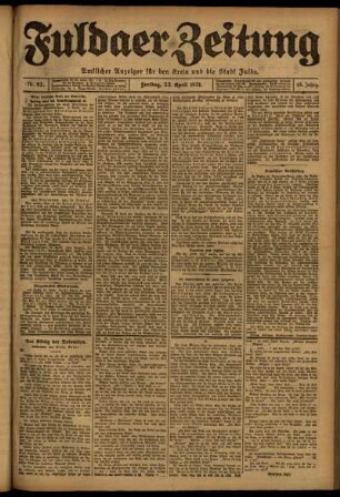Erste Ausgabe vom Freitag, den 22. April 1921.