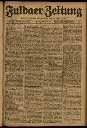 Erste Ausgabe vom Freitag, den 22. April 1921.