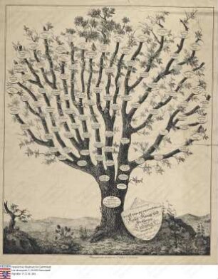 Ahnenprobe des Landgrafen v. Hessen. - ausgefertigt 1827, Papier, Lithographie