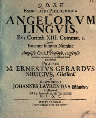 Exercitatio philol. de angelorum linguis, ex 1. Cor. XIII,1