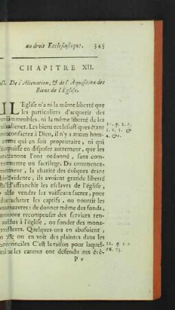 Chapitre XII. De l'Alienation, & de l'Aquisition des Biens de l'Eglise.