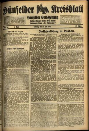 Erste Ausgabe vom Samstag, den 25. Juli 1931.
