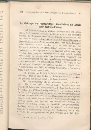 I. Die Wirkungen der rechtskräftigen Verurtheilung zur Abgabe einer Willenserklärung.