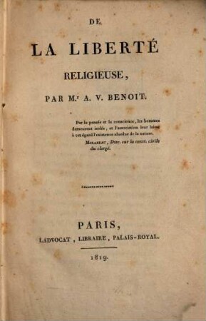 De la liberté religieuse