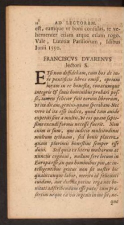 Franciscus Duarenus lectori S.