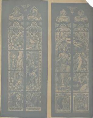 Schmidt, Heinrich von; Oppenheim; Katharinenkirche, Restaurierung - Kirchenfenster, Jesus Kreuzigung u. Auferstehung (Ansichten)