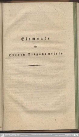 Elemente der Ebenen Trigonometrie