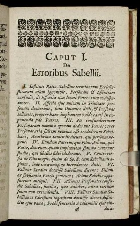 Caput I. De Erroribus Sabellii.