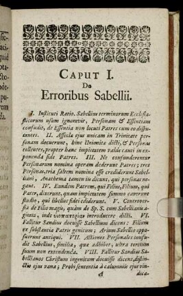Caput I. De Erroribus Sabellii.