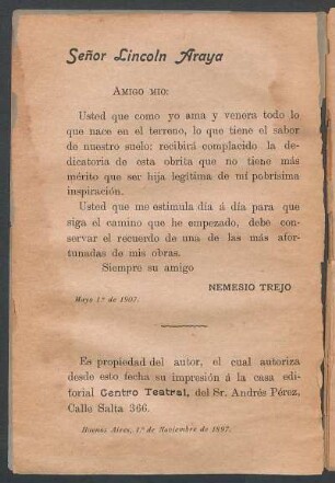 [Carta de Nemesio Trejo al Señor Lincoln Araya]