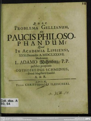 Problema Gellianum, an paucis philosophandum?