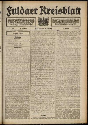 Erste Ausgabe vom Freitag, den 01. März 1912.