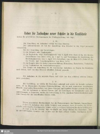 Ueber die Aufnahme neuer Schüler in die Realschule