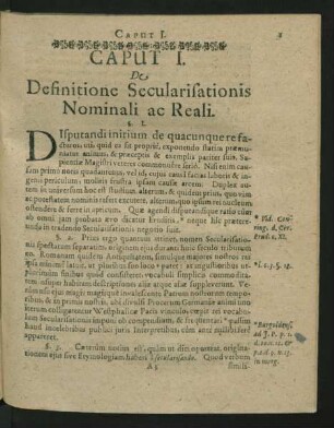 Caput I. De Definitione Secularisationis Nominali ac Reali.