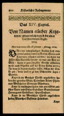 Das XIV. Capitel. Von Namen etlicher Ketzereyen/ absonderlichen auch der alten Teutschen vorigen Abgötterey.