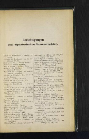 Berichtigungen zum alphabetischen Namensregister.