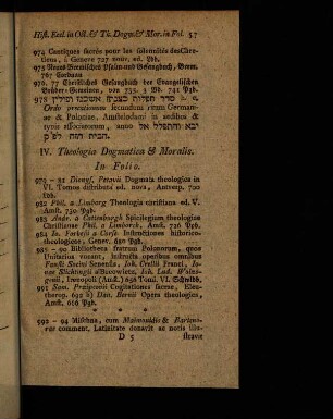 57-85, IV. Theologia Dogmatica & Moralis.