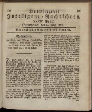 XXXIV. Stück. Sonnabends: den 24. Aug. 1793.