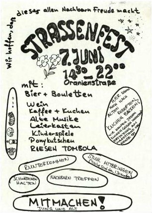 Flugschrift: Strassenfest Oranienstrasse, 1980