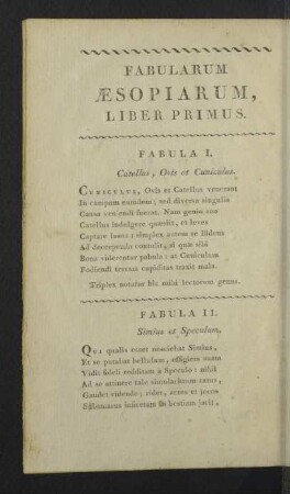 Fabularum Aesopiarum, Liber primus. Fables a l'imitation de Celles d'Esope, Livre premier.