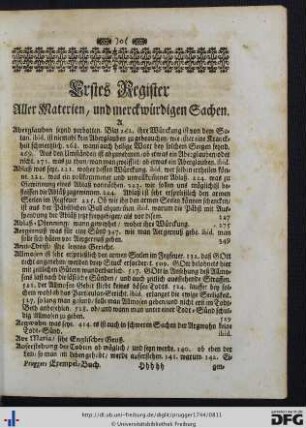 Erstes Register Aller Materien, und merckwürdigen Sachen.