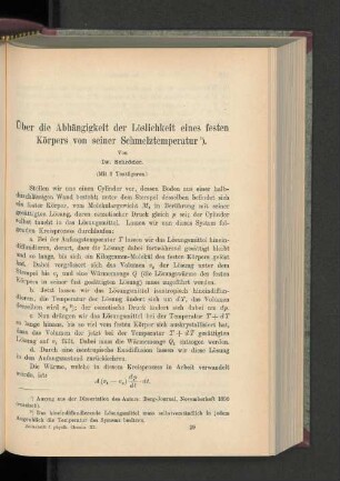 Über die Abhängigkeit der Löslichkeit eines festen Körpers von seiner Schmelztemperatur.