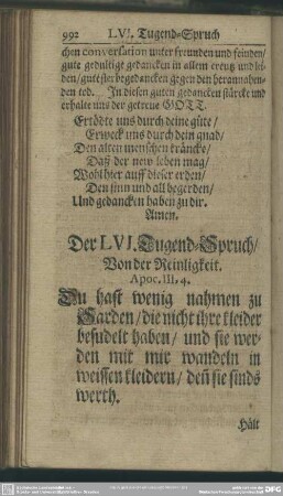 Der LVI. Tugend-Spruch, Von der Reinligkeit