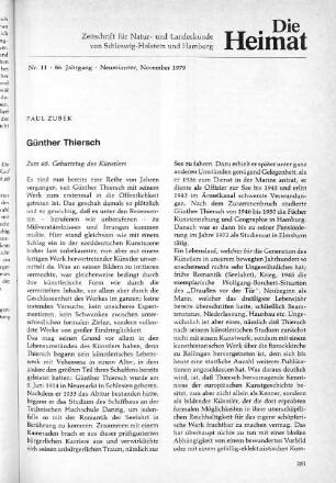 Günther Thiersch. Zum 65. Geburtstag des Künstlers.